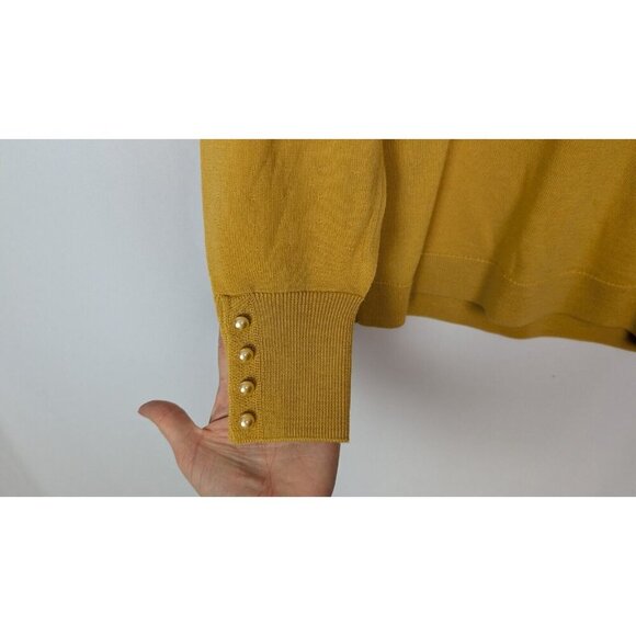 Talbots S p Pure Merino Wool Marigold Yellow Sweater Pearl Button Cuffs Knit Top - Picture 5 of 8